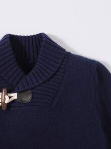 SHEIN 男孩休閒學院風合身長袖牛角扣袋鼠口袋西裝領套頭衫套頭毛衣,厚&濃烈香調,合適的適用於秋天和冬天