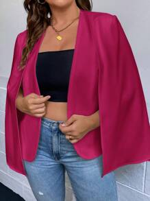 SHEIN Privé 大碼斗篷袖開門襟西裝外套 - 玫紅色 - 查看 1