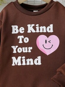 SHEIN 女小童標語圖案衛衣和衛褲 - 棕色 - 查看 7