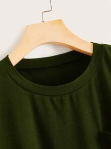 SHEIN LUNE Áo thun Plus size Túi màu trơn xanh quân đội Giải trí - xanh quân đội - Xem 4