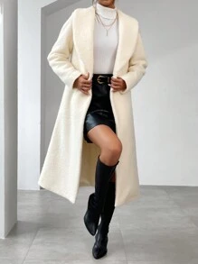 SHEIN Privé 青果領前紐扣花呢外套 - 白色 - 查看 1