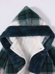 SHEIN Young Boy Plaid Double Breasted Overcoat & Scarf,In Fall/Winter