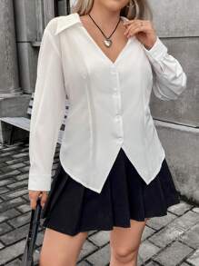 Flirla Plus Blouse Unicolore À Bouton Col En V