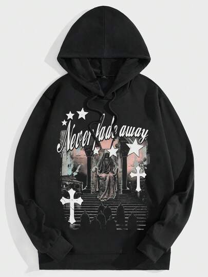 Goth Sweat À Capuche Avec Cordon De Serrage Graphique Pour Homme Avec Slogan Et Figure
