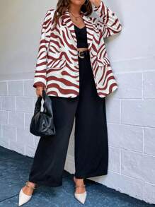 SHEIN Privé 大碼斑馬紋單釦西裝外套 - 紅白色 - 查看 6