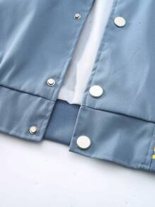 Manfinity Homme Men Letter Graphic Striped Trim Bomber Jacket Without Hoodie - Blue - View 3