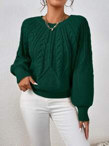 EMERY ROSE 粗针织灯笼袖毛衣、长袖上衣 - 墨綠色 - 查看 4