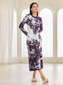 Modelyn 圖形圖案毛衣洋裝 - 紫色 - 查看 5