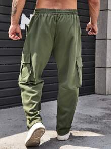 Manfinity LEGND Men's Plus Size Loose Cargo Pants With Flap Pockets And Elastic Drawstring Waist - Black - View 2