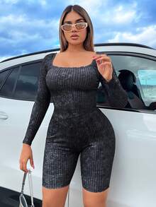 SHEIN SXY 方領條紋針織T恤和機車短褲 - 黑色 - 查看 3