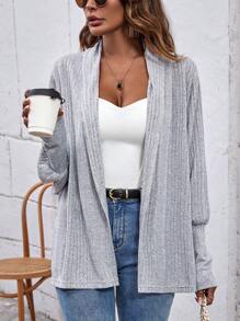 SHEIN LUNE 素色開門襟外套 - 灰色 - 查看 6