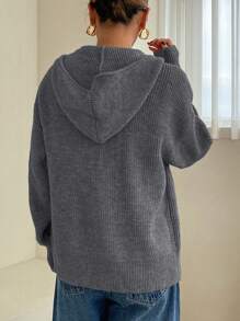 DAZY Drop Shoulder Zip Up Hooded Cardigan,Fall Clothes Jacket - Dark Grey - View 2