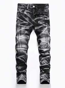 Teen Boy Graphic Print Jeans - Black and White - View 1