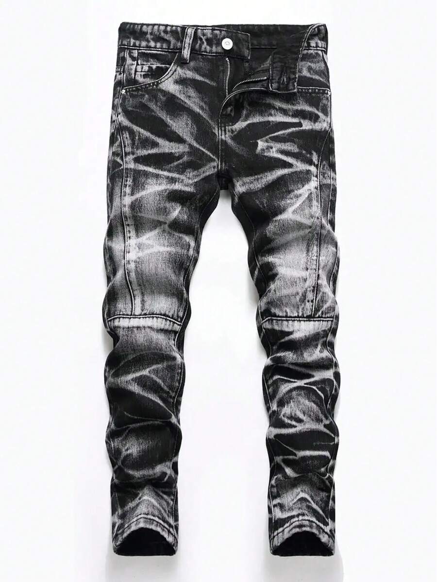 Teen Boy Graphic Print Jeans - Black and White - View 1