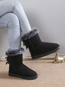 Women's Fashionable Flat Heel, Anti-skid, Wear-resistant, 2 Bowknot Decorated, Warm Snow Boots
