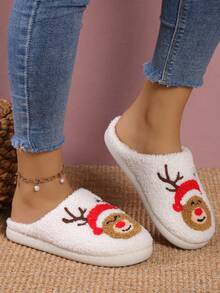 Christmas Reindeer Home Slippers - White - View 2