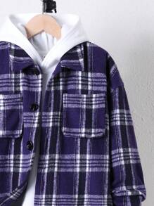 SHEIN Tween Boy Plaid Print Flap Pocket Overcoat Without Hoodie