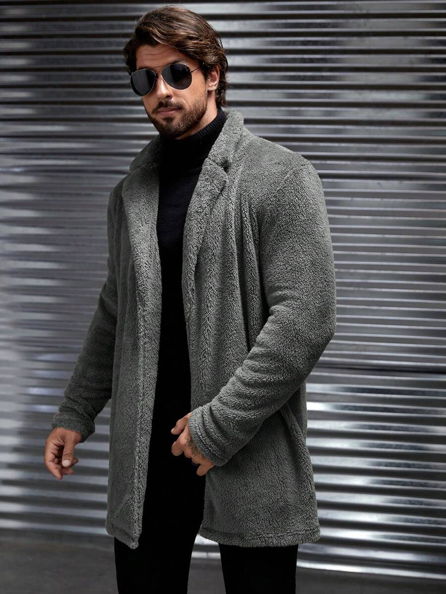 GENTILAND Nam Mở Mặt trước Áo khoác Teddy - Màu xám đen - Xem 1