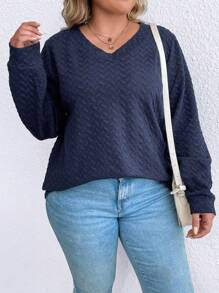 SHEIN Clasi Hơn Chất rắn Thả vai Áo nỉ - Màu xanh lam - Xem 2