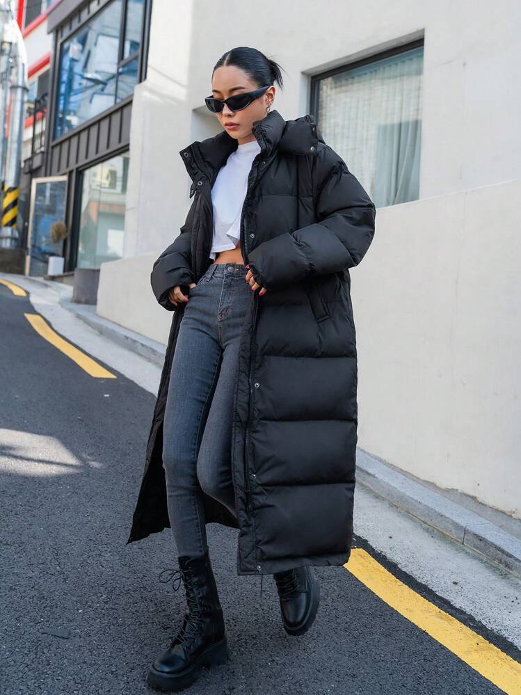 DAZY Zipper Front Hooded Padded Thick Pockets Coat, Winter Women