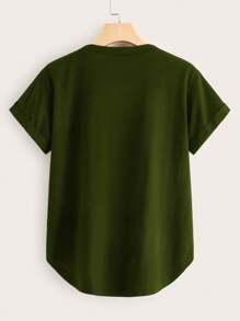 SHEIN LUNE Áo thun Plus size Túi màu trơn xanh quân đội Giải trí - xanh quân đội - Xem 2