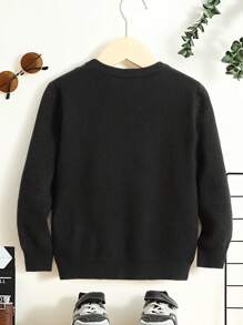 SHEIN Young Boy Lion Pattern Contrast Collar Sweater Without Shirt - Black - View 2