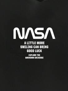 RueChic Men Slogan Graphic Drawstring Hoodie - Black - View 4