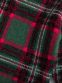 Baby Girl Plaid Pattern Button Detail Sweater - Army Green - View 7