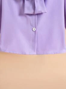 SHEIN 女小童前大蝴蝶結喇叭袖襯衫