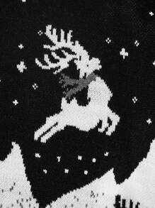 RueChic Men Christmas Pattern Drop Shoulder Sweater - Black - View 3