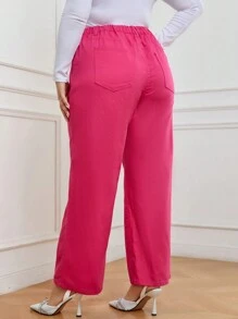 SHEIN LUNE Plus High Waist Wide Leg Jeans - Hot Pink - View 2