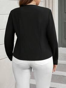 SHEIN Clasi Plus Contrast Trim Button Detail Blazer In Fall/Winter - Black and White - View 2