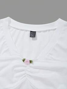 SHEIN MOD 素色前收褶弧形下擺T恤 - 白色 - 查看 4