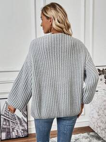 SHEIN Frenchy 落肩休闲设计开衫 - 淺灰色 - 查看 2