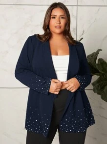 SHEIN Privé Hơn Khăn quàng Mở Mặt trước Áo vest - Màu xanh hải quân - Xem 6