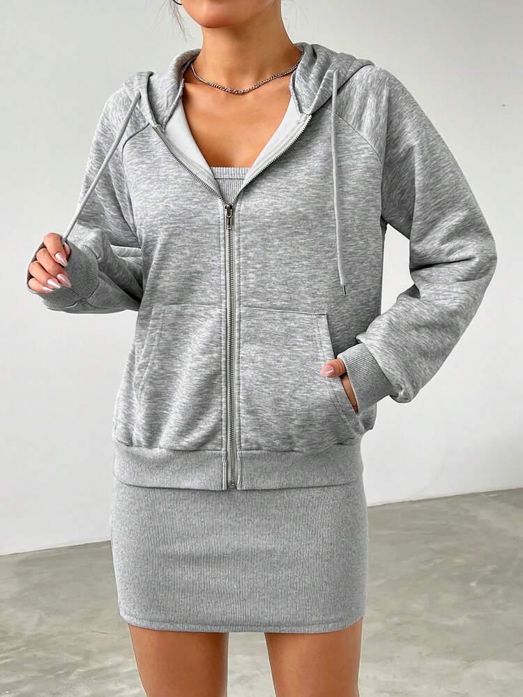 Zip Up Drawstring Hoodie & Bodycon Dress