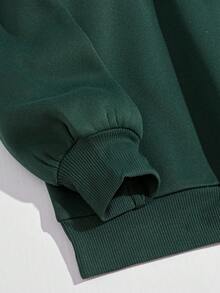 SHEIN EZwear Slogan Graphic Drawstring Thermal Lined Hoodie - Green - View 4