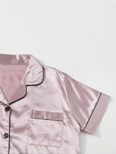 Moireta Contrast Piping Satijnen PJ Set Pajama view 3