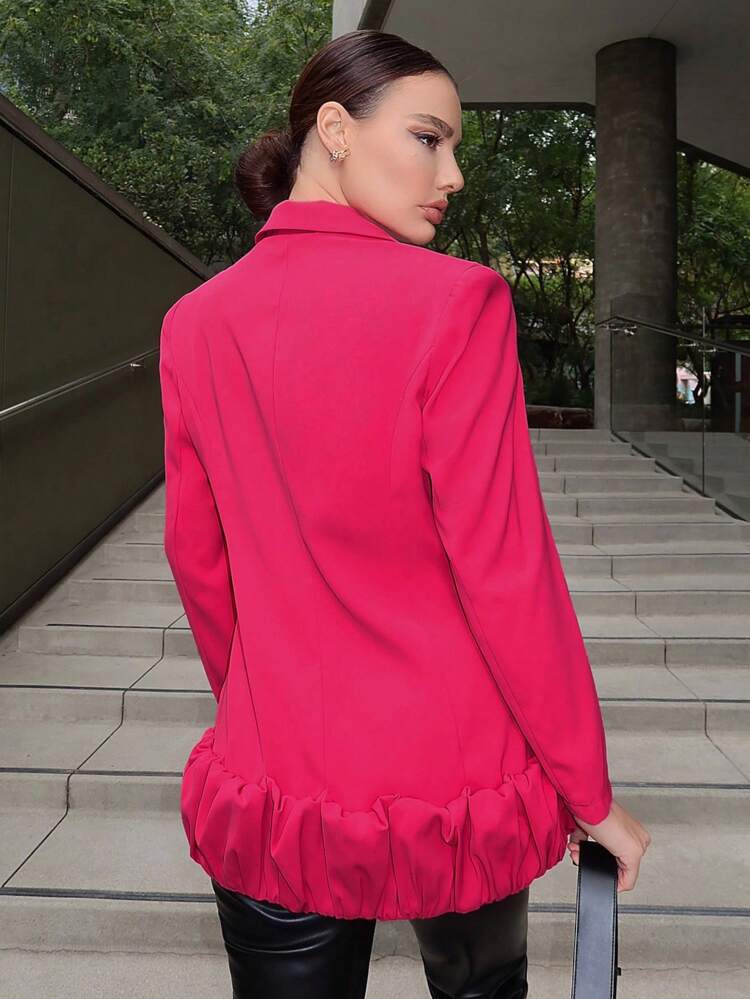Lapel Neck Ruffle Hem Blazer
