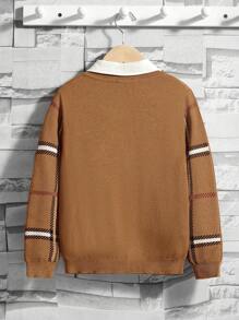SHEIN Tween Boy Plaid Pattern Sweater Without Shirt - Brown - View 2