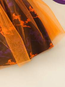 Baby Girl Letter Graphic Ruffle Trim Bodysuit & Bow Front Mesh Overlay Skirt - Multicolor - View 5