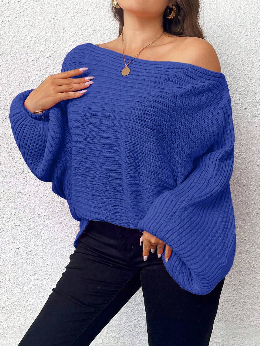 Calvaya Hơn Cổ thuyền tay cánh Áo len - Màu xanh lam - Xem 1