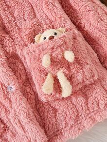 SHEIN Tween Girl 3D Bear Decor Hooded Teddy Coat - Pink - View 7