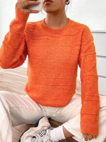 SHEIN Unity Chất rắn Thả vai Áo len - trái cam - Xem 1