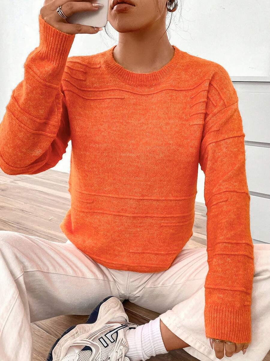 SHEIN Unity Chất rắn Thả vai Áo len - trái cam - Xem 1