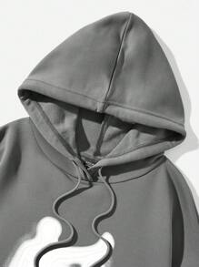 SHEIN EZwear Oversized Casual People & Letter Graphic Hoodie Sweatshirt For Women, Autumn/Winter - Grey - View 4