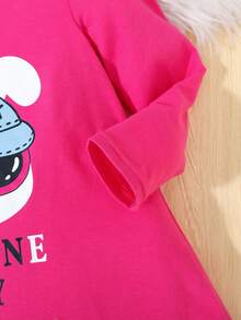 SHEIN Young Girl Cartoon & Letter Graphic Tee Dress - Hot Pink - View 5