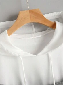 Chiquease Two Tone Cold Shoulder Drawstring Hoodie - Multicolor - View 5