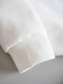 SHEIN EZwear Hơn Đồ họa Khẩu hiệu Lót nhiệt Áo nỉ - trắng - Xem 4