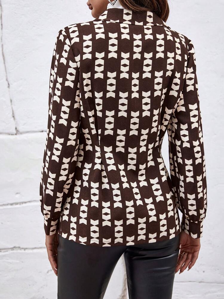 Allover Print Zip Up Coat Without Belt Fall Cloth For Women